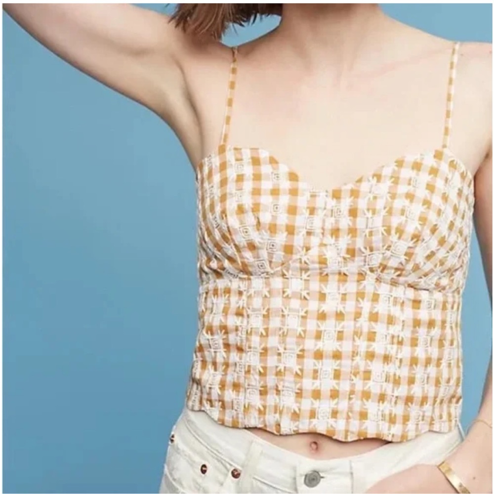 Maeve Embroidered Scalloped Crop Tank Top